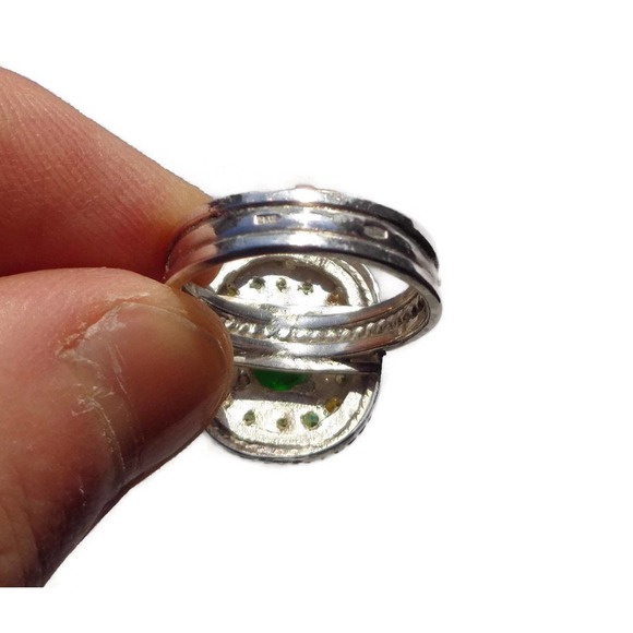 Unique Natural Chrome Diopside Ring With Demantoid Garnets Sterling Silver Sz 7 - Picture 6 of 10